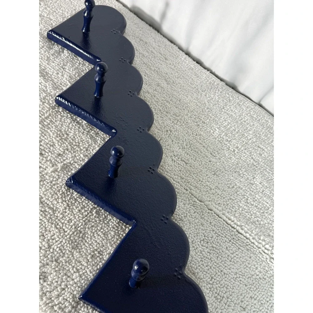 Vintage Navy Blue Wooden Heart Wall Rack 4 Hook Country Home Decor